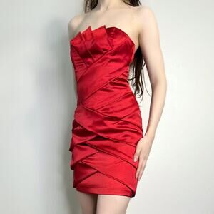 Jessica Mcclintock Red Strapless Satin Mini Dress Valentines Day Homecoming